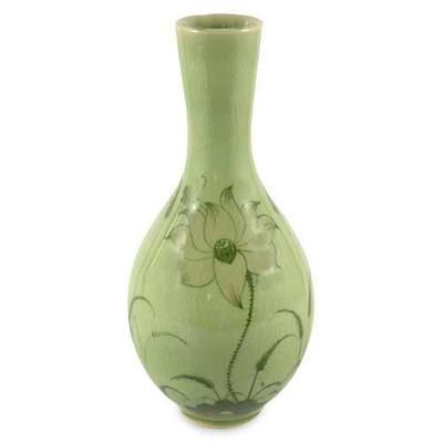 Celadon ceramic vase, 'Lofty Lotus'