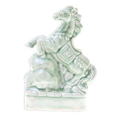 Lucky Horse,'Celadon Ceramic Horse Sculpture Crafted in Thailand'