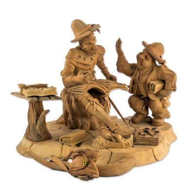 Quixote with Sancho Panza,'Cedar Wood Don Quixote and Sancho Panza Sculpture'