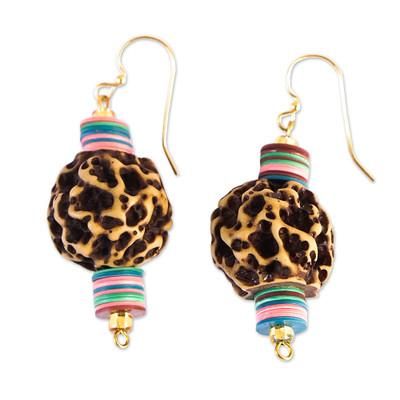 Pastel Contrast,'Recycled Plastic Beaded Dangle Earrings with Pastel Hues'