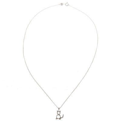 Geometric Cat,'Sterling Silver Minimalist Cat Pendant Necklace from Peru'