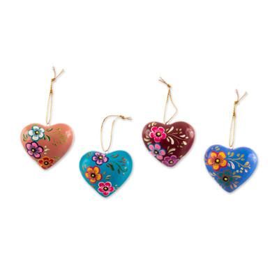 Love Quartet,'Hand Painted Ceramic Heart-Shaped Ornaments (Set of 4)'