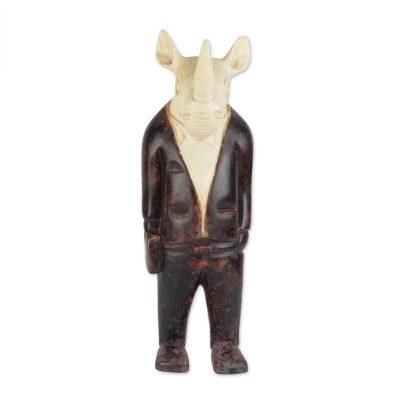 Cool Rhino,'Sese Wood Anthropomorphic Rhino Sculpure from Ghana'