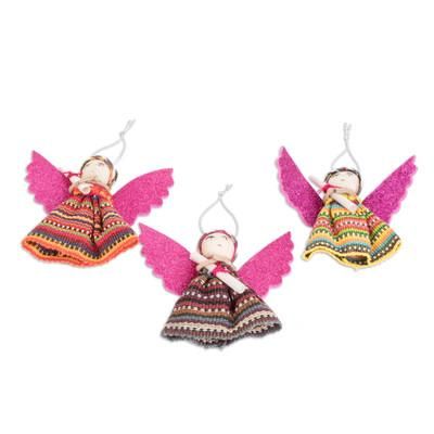 Angelic Guards,'Set of 3 Angel Worry Doll Ornaments from Guatemala'