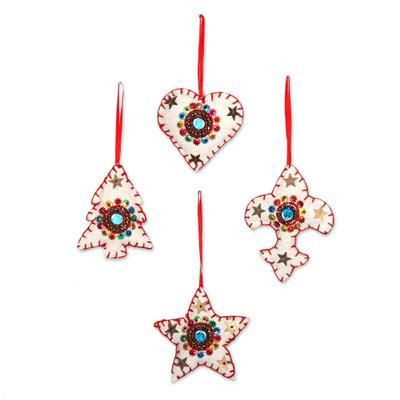 Christmas Charms,'Handmade Beaded Wool Christmas Ornaments (set of 4)'