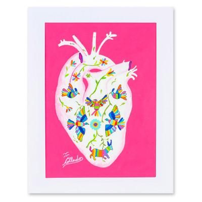 Otomi Heart,'Colorful Expressionist Stretched Painting from Mexico'