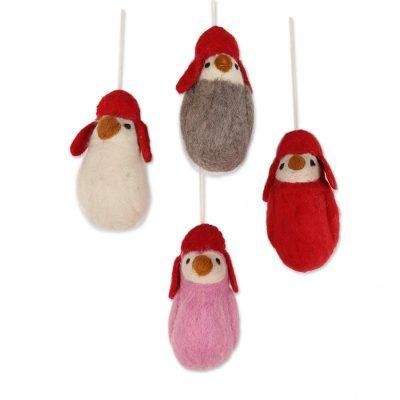 'Penguin-Themed Wool Felt Ornaments from India (Set of 4)'
