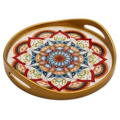 Healing Colors,'Artisan Crafted Reverse-Painted Glass Tray'