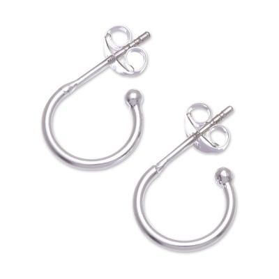 Classic Crescent,'Artisan Crafted Sterling Silver Half Hoop Earrings'