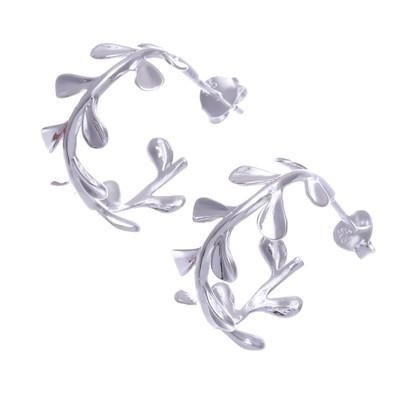 'Sterling Silver Half-Hoop Olive Earrings Crafted in Thailand'