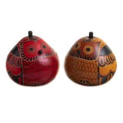Fortunate Owls,'Decorative Owl Figures of Dried Mate Gourds from Peru (Pair)'