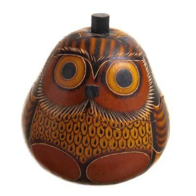 Owl's Wisdom,'Mate Gourd Owl Decorative Container'