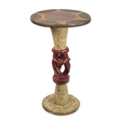 Three Dancers,'Cedar Wood Accent Table in Red and Beige from Ghana'