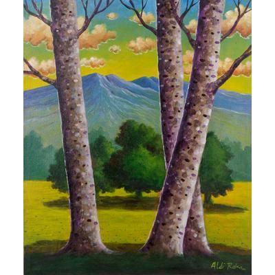 Volcano in the Distance,'Mountain Scene Acrylic on Canvas Painting'