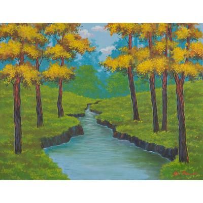 Earth's Vein,'Acrylic on Canvas Impressionist Landscape Painting from Java'