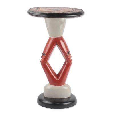 Red Faces,'Hand-Carved Cedar Wood Accent Table from Ghana'
