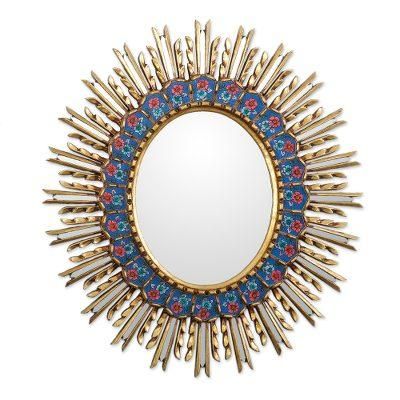 Luxurious Arrangement,'Floral Reverse-Painted Glass Wall Mirror'
