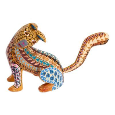 'Wood Cat Alebrije Figurine in Amber Hand-Painted in Mexico'