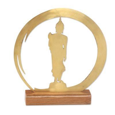 Standing Buddha Dome,'Handmade Brass and Wood Sculpture of Buddha'