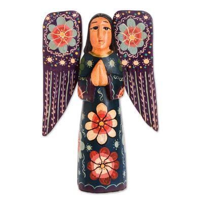 Humble Prayer,'Floral Wood Praying Angel Sculpture from Guatemala'
