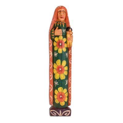 Love for Mary,'Floral Pinewood Mary Statuette Crafted in Guatemala'
