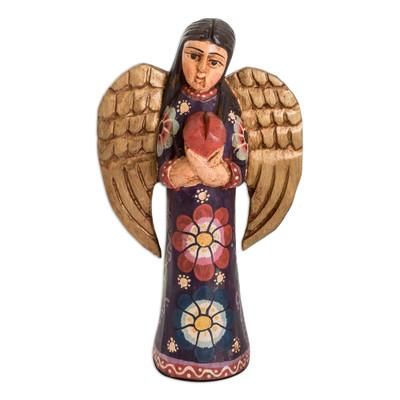 Comfort and Love Sculpture,'Floral Pinewood Sculpture of an Angel from Guatemala'