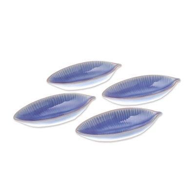 Festive Banana,'Leaf-Shaped Blue Ceramic Appetizer Bowls (Set of 4)'