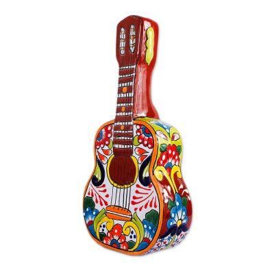 Talavera Guitar,'Talavera-Style Ceramic Guitar Sculpture from Mexico'
