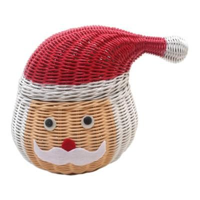 Secret Santa Claus,'Holiday Santa Claus Rattan Basket Painted by Hand'