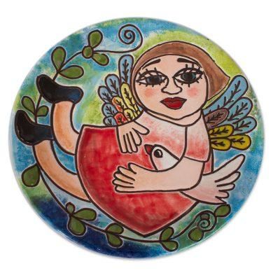 Winged Woman,'Ceramic Wall Art of a Winged Woman from Mexico'