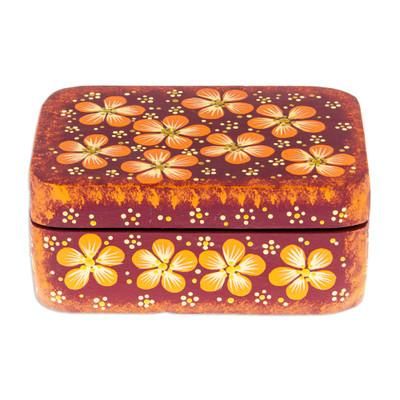 Secret Summer,'Handcrafted Orange Decorative Wood Box with Floral Details'