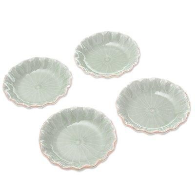 Festive Lotus,'Lotus Leaf Celadon Ceramic Appetizer Bowls (Set of 4)'