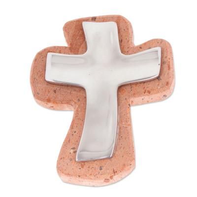 Lithe Cross,'Handmade Pewter and Reclaimed Stone Wall Cross from Mexico'
