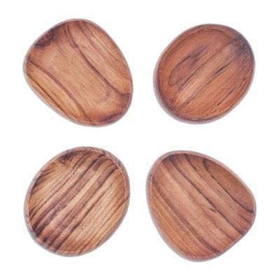 Dinner Melody,'Teak Wood Appetizer Plates from Thailand (Set of 4)'