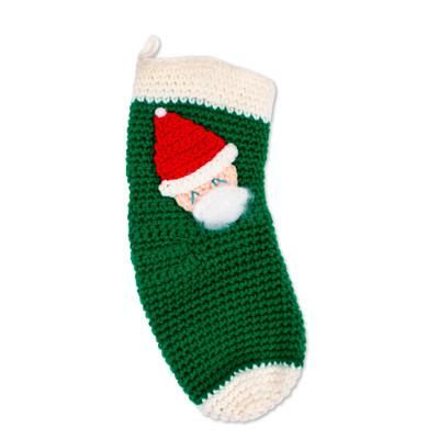 Santa's Here,'Green Santa-Themed Christmas Stocking'