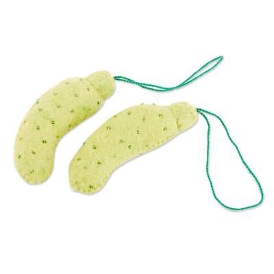 Christmas Pickle,'Pair of Handcrafted Wool Felt Pickle Ornaments from India'