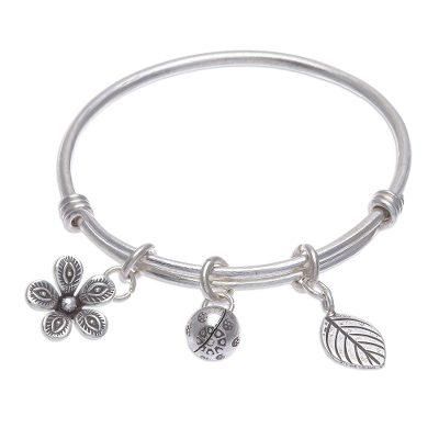 Garden Sounds,'Sterling Silver Garden-Motif Charm Bracelet'