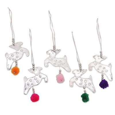 Radiant Reindeer,'Set of 5 Handcrafted Aluminum Reindeer Ornaments from Bali'
