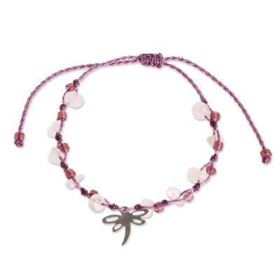 Dragonfly Rose,'Handmade Rose Quartz Bracelet'