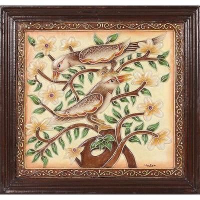Bird Song,'Framed Hand Painted Bird Art from India'