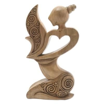 Tender Heart,'Heart-Themed Hibiscus Wood Statuette from Bali'
