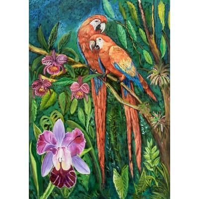 Macaws in the Forest,'Original Signed Painting of Scarlet Macaws in Costa Rica'