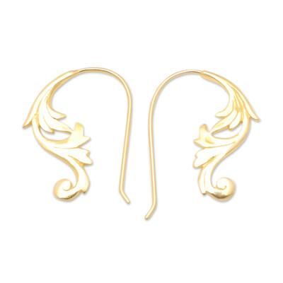 Fairy Magic,'18k Gold-Plated Brass Drop Earrings with Leafy Details'