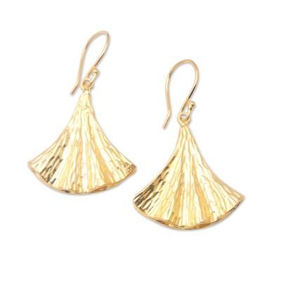 '18k Gold-Plated Brass Dangle Earrings with Hammered Details'