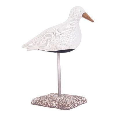 Little Flight,'Ceramic Bird Sculpture with Mango Wood Accents from Thailand'