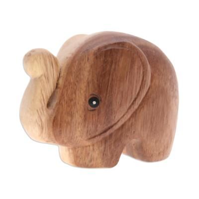 Tiny Kindness,'Handmade Natural Brown Baby Elephant Raintree Wood Figurine'