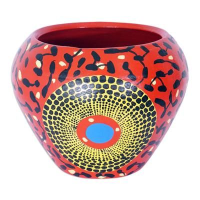 'Colorful Ceramic Decorative Flower Pot Hand-Painted in Ghana'