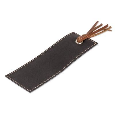 Night Reading,'Handcrafted Black Leather Bookmark with Brown Fringes'