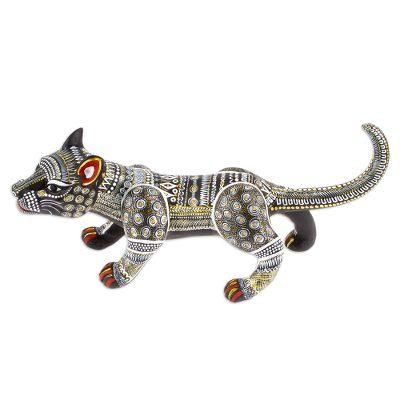 Dark Stealth,'Handcrafted Ceramic Alebrije Figurine of Black Jaguar'