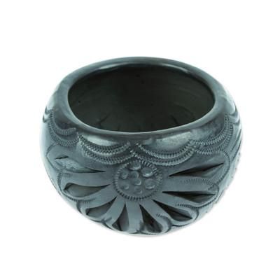 Traditional Bloom,'Handcrafted Barro Negro Flower Pot from Mexico'